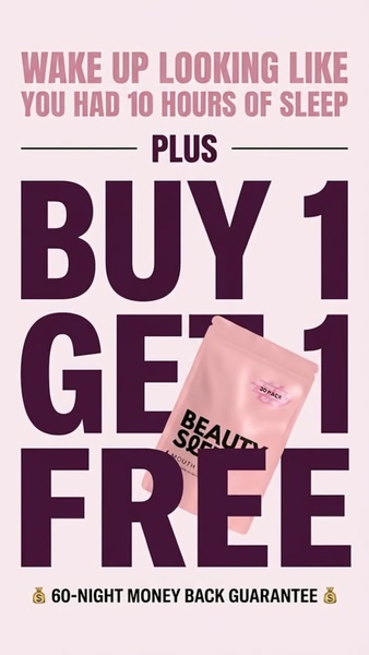 A vertical ad creative for a beauty supplement using a clean, pink-themed aesthetic to highlight a buy-one-get-one-free offer.